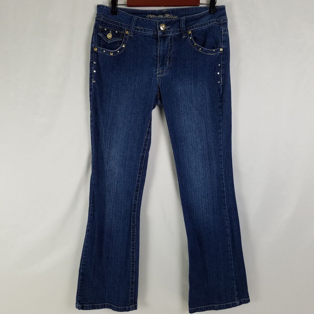 Apollo Missy Jeans Womens 10 Blue Mid Rise Bootcut Dark Wash Button Pocket Denim